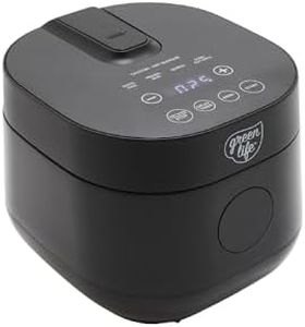 GreenLife Rice and Grains Cooker, 1.2L, 2 Cups Uncooked/4 Cooked Rice, PFAS-Free Removable Ceramic Dishwasher Safe Pot, Healthy Cooking, Auto Presets & Keep Warm, Touchscreen, Paddle Included, Black