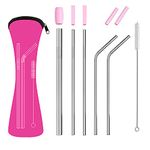 Reusable Metal Straws Set with Portable Case and Cleaning Brush, Kids Adults Food Grade Stainless Steel Drinking Straws with Silicone Tips Great for Smoothie and Hot Cold Drinks