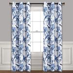 Lush Decor Farmhouse Bird and Flower Insulated Grommet Blackout Window Curtain Panel Pair, 84" x 38", White and Blue