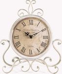 Vintage of world Table Clock Antique Style 10 in dial 6 in Antique Colour Desk Clock Art Unique for Home Office Decor Iron Metal Glass (White)