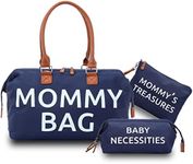 Houseables Mommy Bag, Hospital Bags for Labor and Delivery, Baby Diaper Tote, 3 Piece, 15.7" x 8" x 10.6", Navy Blue, Nylon, Mom Essentials Duffle, Maternity Must Haves, Mommybag, Mama Weekender Kit