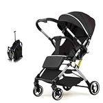 LHTJHP Lightweight Baby Stroller,Compact Umbrella Stroller for Airplane,Adjustable Backrest/Footrest/Canopy,Storage Basket,All-terrain one-hand folding four-wheel independent shock-absorbing Stroller,Black