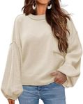 Zeagoo Fall Sweaters for Women Crew Neck Oversized Casual Long Lantern Sleeve Knitted Tops Pullover Winter Outfits Apricot S