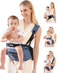 Baby Carrier, MOMTORY Hip Seat Carrier with Adjustable Strap & Various Pockets, Ergonomic Baby Hip Seat Carrier for Infants & Toddlers up to 50lbs (Blue)