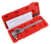 Accusize Industrial Tools 0-6" x 0.001" (Range x Resolution) Dial Caliper, Black Face Red Needle, Stainless Steel in Fitted Box, P920-B216