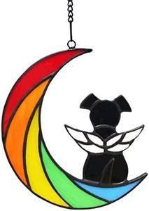 Lcensp Stained Glass Rainbow Bridge Dog Memorial Gifts for Loss of Dog Sympathy Remembrance Suncatcher, Angel Wings Pet Loss Bereavement Gifts in Memory of Pet Passing Away Window Hanging.