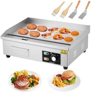 GarveeHome 21 In Commercial Electric Griddle,110V 1600W Electric Restaurant Teppanyaki Flat Top Grill With Shovels & Brushes, Non-Stick Countertop Griddle, Adjustable Temperature Control 122°F-572°F