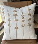 VAGMINE Hand Crafted Embroidered Linen Square Decorative Accent Throw Pillow Cover - for Master Bedroom, New Home, Anniversary, Farmhouse, Couch, Sofa - Daisy-Ivory, 18x18 Inches