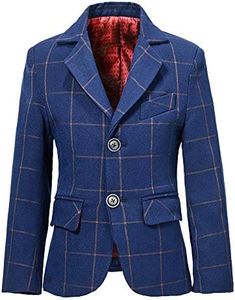 Visaccy Boys Formal Blazer School Jacket, Plaid Blue, 6 Years