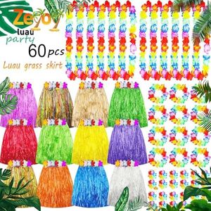 60 Pcs Hawaiian hula skirts & leis themed party decorations,Adult Luau Grass Skirt Suitable for Tropical Beach Parties, Holidays, Birthdays, Party Favors, Party Decorations and Supply (31.5 inches)