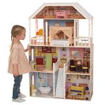 KidKraft Savannah Wooden Dolls House with Furniture and Accessories Included, 4 Storey Play Set with Swing Chair and Canopy Bed for 30 cm/12 Inch Dolls, Kids' Toys, 65023