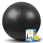 SK Depot™ Exercise Ball 78-85cm (XXL) Extra Thick Yoga Ball Chair Slow Deflate Fitness Ball Stability Ball for Improved Posture Balance Yoga, Pilates Core Fitness Exercise Training Balance Yoga Class Core Office & Home & Gym Ball (Smooth Exterior,Black)