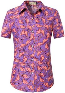 Hawaiian Shirts for Women, Flamingo Shirt, Tropical Shirts for Women Button Down Short Sleeve Aloha Shirt (XX-Large, Purple)