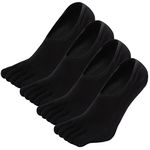 Teenloveme Mens No Show Cotton Socks Running Five Finger Crew Toe Socks, UK men's shoe 7-10, Black