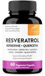 Trans-Resveratrol with Berberine 200mg, Green Tea 30mg, Grape Seed Extract 150mg and Quercetin 150mg, Supports Gut, Digestive & Immune Health for Women and Men, 60 Capsules