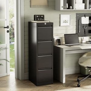 GarveeHome 4 Drawer File Cabinet with Lock, Metal Vertical Filing Cabinets for Home Office, Heavy Duty File Storage Cabinet, Black