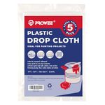 PROWEE 5 Pack Plastic Drop Cloth for Painting 9-Feet x 12-Feet Plastic Sheeting Waterproof Paint Floor Cover Plastic Drop Sheet Painters Clear Tarp