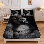 gorilla Single Fitted Sheet Animal Microfibre Bedding Sets 3pcs Sheets Deep Pocket 30cm with 2 Pillowcase, Bed Cover (90x190cmx30cm)