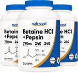 Nutricost Betaine HCl + Pepsin 790mg, 240 Capsules, 3 Bottles (720 Capsules), Gluten Free & Non-GMO