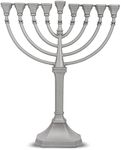 Zion Judaica Hanukkah Menorah Satin Silver Traditional Full Size Non Tarnish - Classic Graceful Style Precision Die Cast