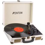 Fenton RP115G Briefcase Vinyl Player with Creme PU Leather Finish | Portable 3-Speed Suitcase Record Player | Built-in Speakers & Bluetooth Output | Retro Suitcase Vinyl Player for Home & Travel