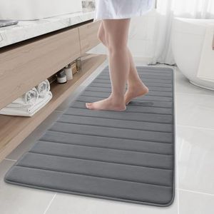 Buganda Memory Foam Bath Mat Rug, 70" x 24", Ultra Soft and Non-Slip Bathroom Rugs, Water Absorbent and Machine Washable Bath Rug Runner for Bathroom, Shower, and Tub, Grey