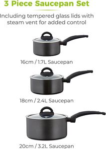 Tower Cerasure 3-Piece Saucepan Set – Non-Stick, Induction Safe, Graphite