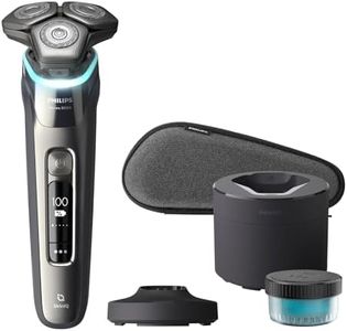 Philips Shaver Series 9000, Wet and Dry Electric, Dark Chrome, with Lift & Cut Shaving System and SkinIQ Technology, Pop-up Trimmer, Cleaning Pod, Charging Stand and Travel Case, Model S9987/55