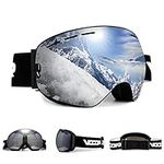 Vgooar OTG Ski Goggles, Frameless Ski Goggles with Anti-Fog Double Spherical Lens, 100% UV400 Protection Ski Snow Goggles for Men/Women