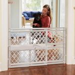 MYPET North States Paws Portable Pet Gate: 26-40" Wide. Pressure Mount. No tools needed. Made in USA. Dog Gate 23" Tall, Expandable, Durable Dog Gates for Doorways, Light Gray