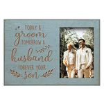 Yudarte Today A Groom,Tomorrow A Husband,Forever Your Son Carved Picture Frames - Engraved Teal Wood Photo Frame 4x6 Inches - Father Mother Parents of the Groom Wedding Gift