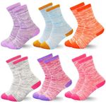 Girls Socks, Mid Calf Crew Socks 6 Pairs for Active Girls Boys Toddler Children Kids 3-5 Years Old