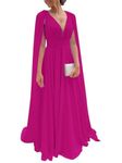 WSEYU A-Line Bridesmaid Dresses with Chiffon V Neck Simple Lace Up Back Formal Gowns Evening Dresses Hot Pink UK26