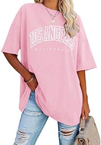 Ebifin Oversize T-Shirt Women's Vintage Short Sleeve Crew Neck Los Angeles Tops Casual Loose Basic Summer Tee Shirts Blouse, Pink, L