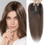 Real Human Hair Toppers Hair Toppers for Thinning Hair Women Real Hair 10x12cm Silk Base Human Hair Topper Clip on Hair Pieces for Thining Hair Women 12inch Medium Auburn Brown(6#)