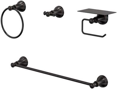 GRANDJOY 4-Piece Oil Rubbed Bronze Bathroom Hardware Set, Solid Brass & 304 Stainless Steel Anti-Fingerprint Wall Mounted, 24 Inch Towel Rack, Towel Ring, Robe Hook, Toilet Paper Holder