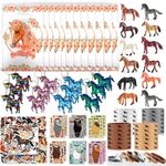 110Pcs Horse Party Favors, Party Supplies Include Mini Horse Toys,Horse DIY Stickers, Key Chains,Horse Stickers, Silicone Bracelets, Goodies Bags for horse birthday decorations