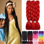 YAMEL Braiding Hair Extension,Kanekalon Braiding Hair for Braiding Crochet Twist Box Braids Hair 24Inch 3pcs Red Jumbo Braiding Hair