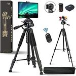 Phone Tripod, Lusweimi 71-Inch Tripod for iPhone and iPad Pro 12.9"/Tablet/Webcam, Lightweight DSLR Camera Tripod Stand with Phone Holder/Wireless Remote/Carry Bag for Vlogging/Video Recording