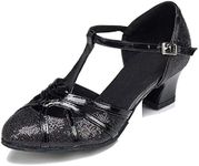 TDA Womens Mid Heel Black PU Leathe