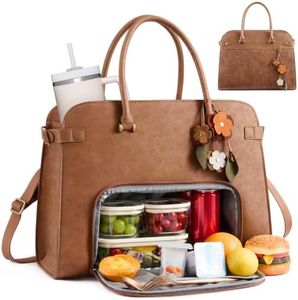 LOVEVOOK Lunch Tote Bag for Women, Insulated Lunch Bag with 17.3 Inch Laptop Compartment, Expandable Leather Work Tote with 40oz Tumbler Pocket, Office Bag for Teacher Nurse Travel