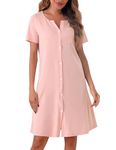 Marvmys Women’s Nightdresses Soft Cotton Nightshirt Stripe Sleep Dress Button-Up V Neck Sleepwear Nightgown Summer Loungwear A-Pink-1 XXL