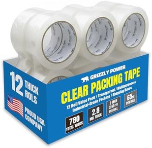 Grizzly Power Clear Packing Tape Refill Rolls for Shipping, Moving, Packaging - True 2 Inch x 65 Yards, 2.8mil Thick, 12 Rolls