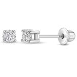 925 Sterling Silver 2mm Clear Cubic Zirconia Baby Stud Screw Back Earrings, Girl's Solitaire Screw Back Locking Earrings for Babies & Toddlers, Newly Pierced Kids