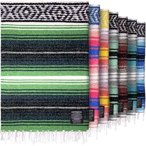 Hydration Nation Authentic Extra Large Mexican Blanket (70"x50") - Handwoven Yoga, Serape- Artisanal Falsa, Beach, Camping, Picnic, Outdoor - Tropical Green