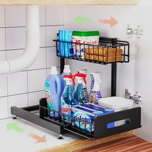 Dataroad Selead Under Sink Organizers and Storage, 2 Tier Sliding Cabinet Basket Organizer Drawer Pull Out Cabinet Organizer Multi-Purpose Under Sink Organizer for Bathroom Kitchen