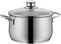 WMF High Casserole Approx 3.7L Diadem Plus Pouring Rim Glass Lid Cromargan Stainless Steel Polished Suitable for Induction Hobs Dishwasher Safe, 20 cm, Silver