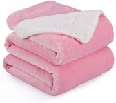 BSB HOME Polyester Micromink Summer Ac/Mild Winter/Heavy Winter Sherpa Blanket Super Soft Flannel Solid/Plain, White & Pink, Size 220 X 228 Cms (Double), 200 TC