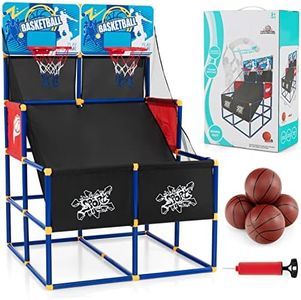 Goplus Kids Basketball Arcade Game, Dual Shot Basketball Game for 2 Players with 4 Balls & Inflation Pump, Indoor Outdoor Sport Play Birthday Gift Basketball Toy Set for Toddlers Children Teens Youth