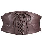 WERFORU Women Tied Waspie Belt Lace-up Corset Belt Retro Elastic Wide Belt, Soft Leather Stretchy Cinch Belt Coffee